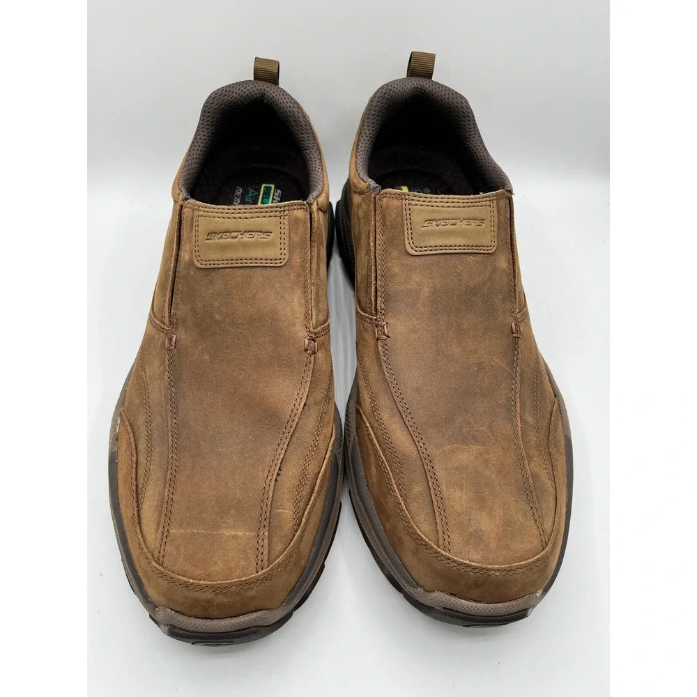 Skechers Relaxed Fit Men Sz 14 Brown Leather Slip On Goodyear Shoes 204436 DSRT